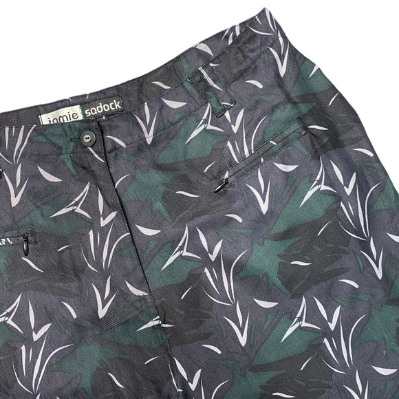 JAMIE SADOCK | sz 10 Women's Black Floral Leaf Silk Tapered Capri Golf Pants - Picture 3 of 6